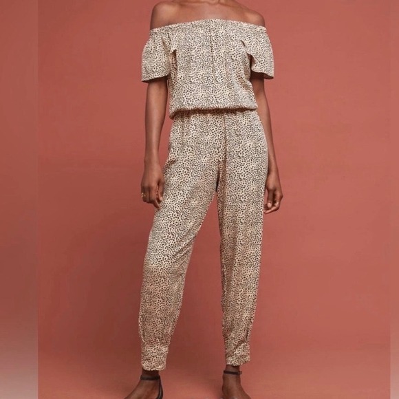 Beachgold by Anthropologie Luzen Off-the-Shoulder Jumpsuit Size S NWT black tan